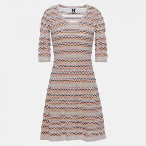 Pre Owned M Missoni Beige/Multicolor Patterned Knit Mini Dress M (IT 42)