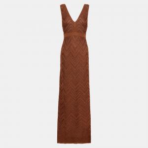 Pre Owned M Missoni Brown Lurex Knit Maxi Dress M (IT 42)