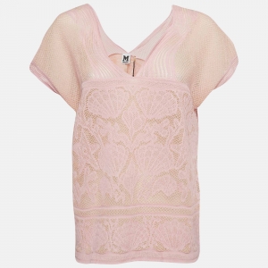 Pre Owned M Missoni Pink Patterned Lurex Knit Top M
