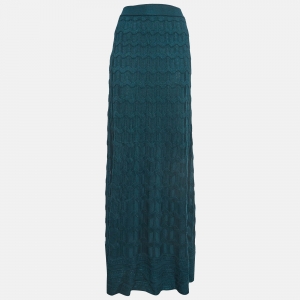 Pre Owned M Missoni Green Patterned Knit Maxi Skirt XL