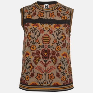 Pre Owned M Missoni Brown Floral Pattern Knit Sleeveless Top M
