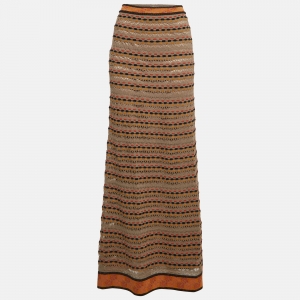 Pre Owned M Missoni Brown Stripe Pattern Knit Maxi Skirt S