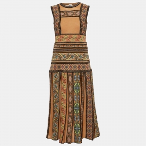 Pre Owned M Missoni Brown Patterned Wool Blend Knit Midi Dress S