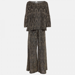 M Missoni Black/Gold Patterned Lurex Knit Top & Trouser Cord Set L/M