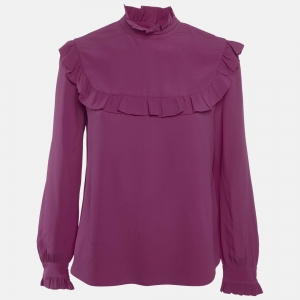 M Missoni Pink Silk Ruffled Long Sleeve Shirt 