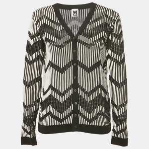M Missoni Black/White Patterned Knit Button Front Cardigan S