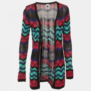 Pre Owned M Missoni Multicolor Chevron Knit Open Front Cardigan S