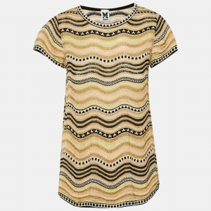 Pre Owned M Missoni Beige Metallic Wavy Knit Top S