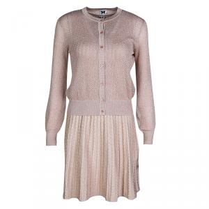 M Missoni Blush Pink Lurex Knit Patterned Dress and Perforated Cardigan Set M