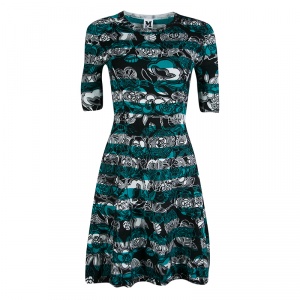 Pre Owned M Missoni Floral Printed and Striped Knit Fit and Flare Dress S