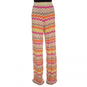 Pre Owned M Missoni Multicolor Lurex Knit Chevron Pattern Elasticized Waist Pants M