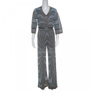 M Missoni Multicolor Lurex Knit Jumpsuit and Wrap Cardigan Set S