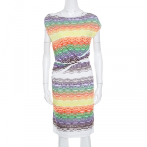 Pre Owned M Missoni Multicolor Perforated Knit Twist Front Detail Sleeveless Dress S