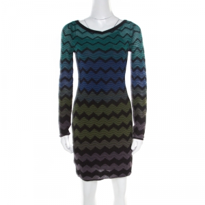Pre Owned M Missoni Multicolor Chevron Patterned Knit Long Sleeve Dress S