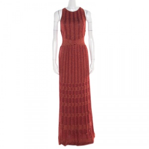 Pre Owned M Missoni Red Lurex Perforated Knit Cutout Back Detail Maxi Dress S