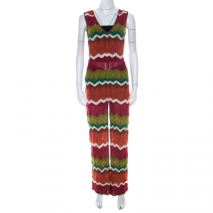 M Missoni Multicolor Zig Zag Pattern Knit Sleeveless Jumpsuit S 