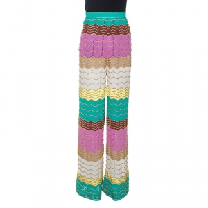Pre Owned M Missoni Multicolor Lurex Pointelle Knit Wide Leg Pants L