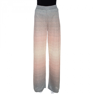 Pre Owned M Missoni Pink & Grey Lurex Knit Ombre Effect Wide Leg Pants M