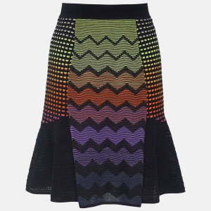 Pre Owned M Missoni Multicolor Cotton Blend Knit Flared Skirt M