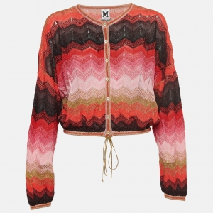 Pre Owned M Missoni Pink Lurex Knit Cropped Cardigan M