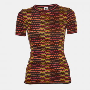Pre Owned M Missoni Multicolor Textured Knit Short Sleeve Top M