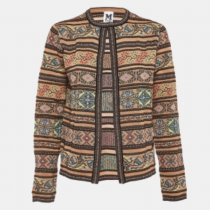 Pre Owned M Missoni Multicolor Floral Intarsia Knit Long Sleeve Cardigan M