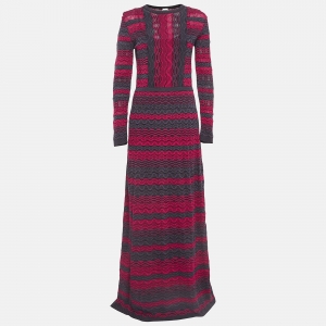 Pre Owned M Missoni Pink and Grey Patterned Knit Maxi Dress M