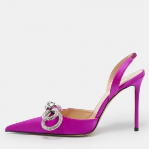 Mach & Mach Fuchsia Pink Satin Embellished Double Bow Slingback Pumps Size 37.5