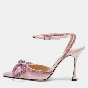 Pre Owned Mach & Mach Pink Glitter Crystal Embellished  Ankle Strap Sandals Size 39