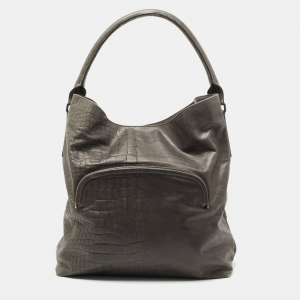 Maison Martin Margiela Grey Croc Embossed Leather Shoulder Bag