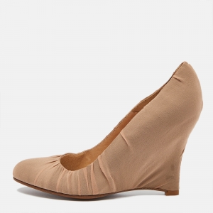 Maison Martin Margiela Beige Fabric Wedge Round Toe Pumps Size 38.5