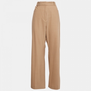 Maje Brown Striped Wool Blend Trousers L