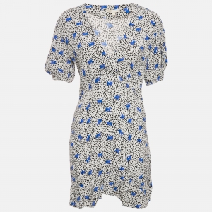 Maje White Floral Print Crepe Asymmetric Ruffled Mini Dress M