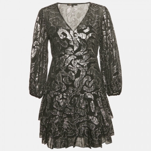 Maje Black Chiffon Metallic Fil coupe Mini Dress S