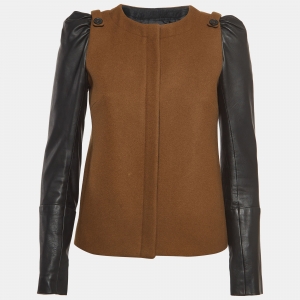 Maje Brown/Black Wool and Leather Zipper Jacket S