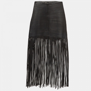 Maje Black Leather Fringed Short Skirt M