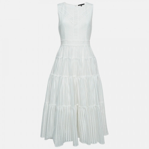 Maje White Stripe Jacquard Raya Tiered Midi Dress L