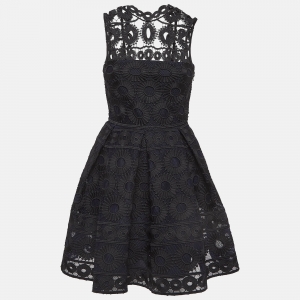 Maje Black Floral Patterned Lace Mini Dress M