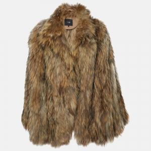 Maje Brown Raccoon Fur Coat One Size