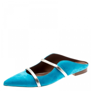 Pre Owned Malone Souliers Blue Suede Maureen Pointed Toe Mules Size 39