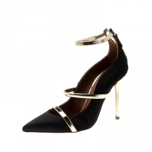 Pre Owned Malone Souliers Black Satin Robyn Ankle Strap Pumps Size 35