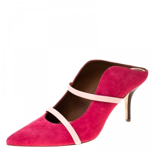 Pre Owned Malone Souliers Pink Suede And Leather Trim Maureen Pointed Toe Mules Size 40