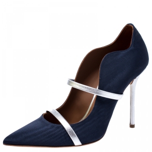 Pre Owned Malone Souliers Blue Moire Fabric Maureen Pointed Toe Pumps Size 38.5