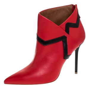 Pre Owned Malone Souliers By Emanuel Ungaro Red Leather Pointed Toe Ankle Booties Size 41