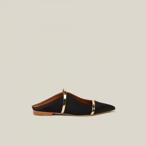 Pre Owned Malone Souliers Black Maureen Satin Slippers Size IT 39.5