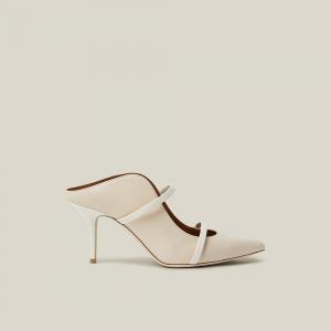 Pre Owned Malone Souliers Cream Maureen Leather Point-Toe Mules Size IT 39.5