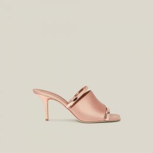 Pre Owned Malone Souliers Pink Laney Metallic Leather and Satin Mules Size IT 37