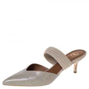 Pre Owned Malone Souliers Grey Lizard Leather Maisie Mule Sandals Size 39.5