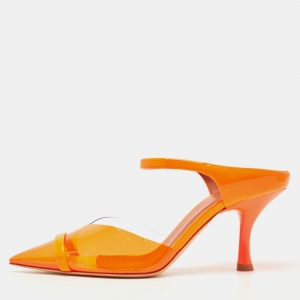 Pre Owned Malone Souliers Neon Orange PVC and Patent Leather Iona Mules Size 36