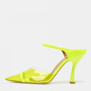 Pre Owned Malone Souliers Neon Yellow PVC and Patent Leather Iona Mules Size 38.5